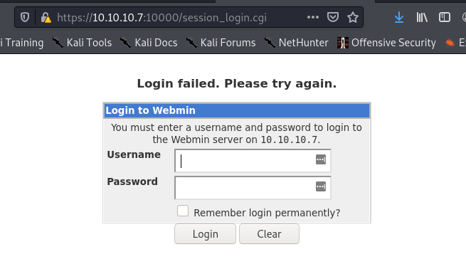 Webmin login
